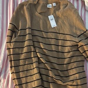 GAP  Camel and Black Striped Crewneck Sweater